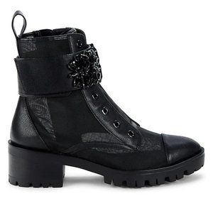 Karl Lagerfeld Paris Women's Pippa Lug Sole Booties Black Mesh 8.5